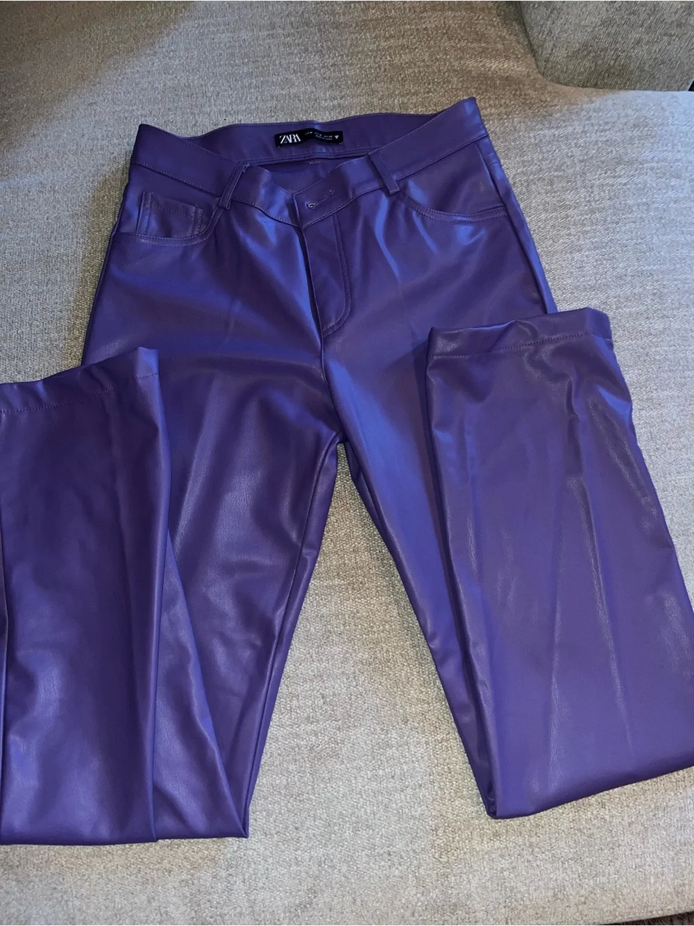 Zara Women's Purple Faux Leather Straight Leg Pants